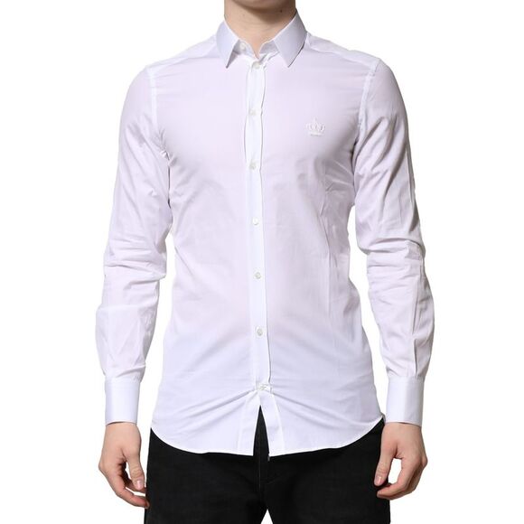 Dolce & Gabbana White GOLD Crown Cotton Dress Formal Men's Shirt